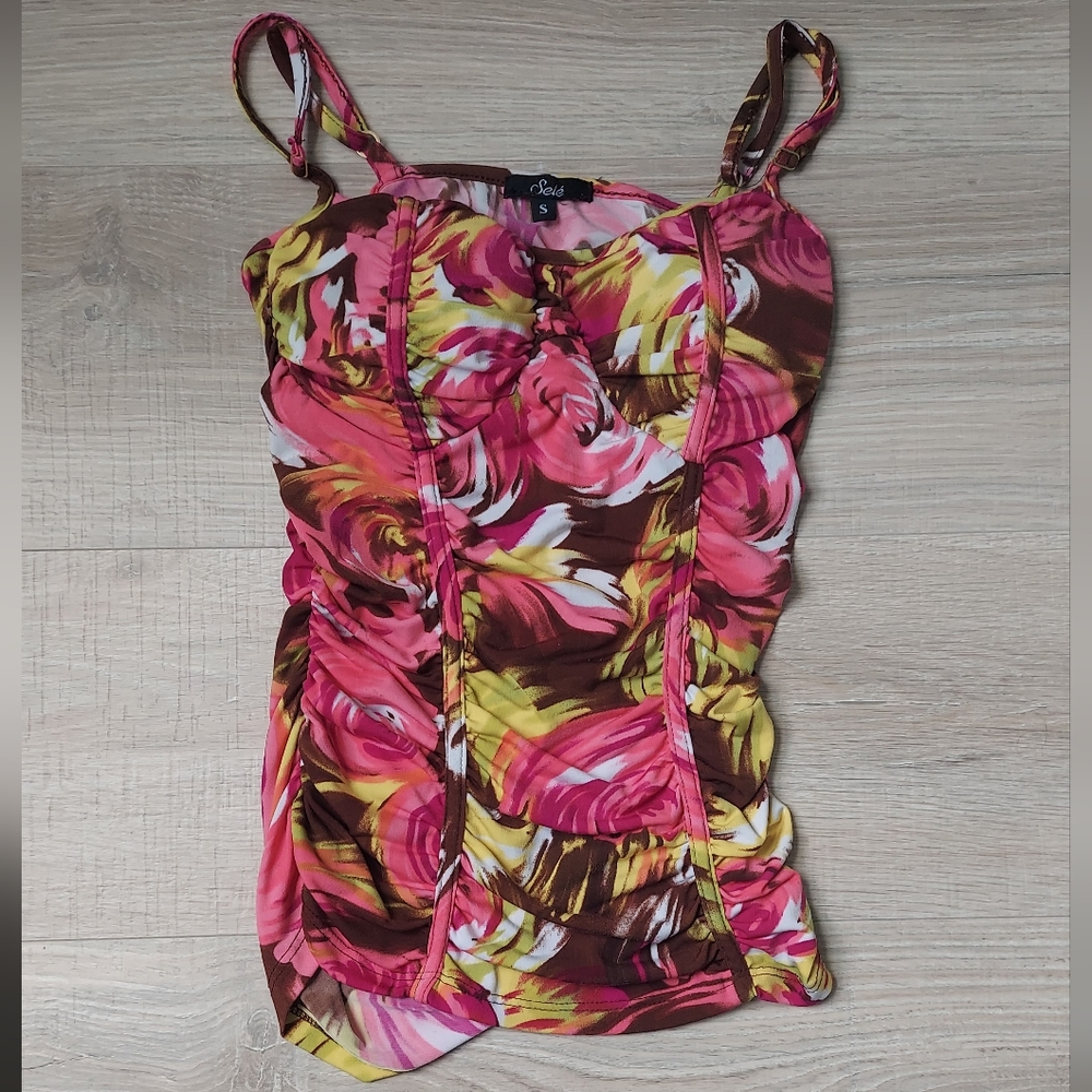 Selé ruched pink spaghetti strap top